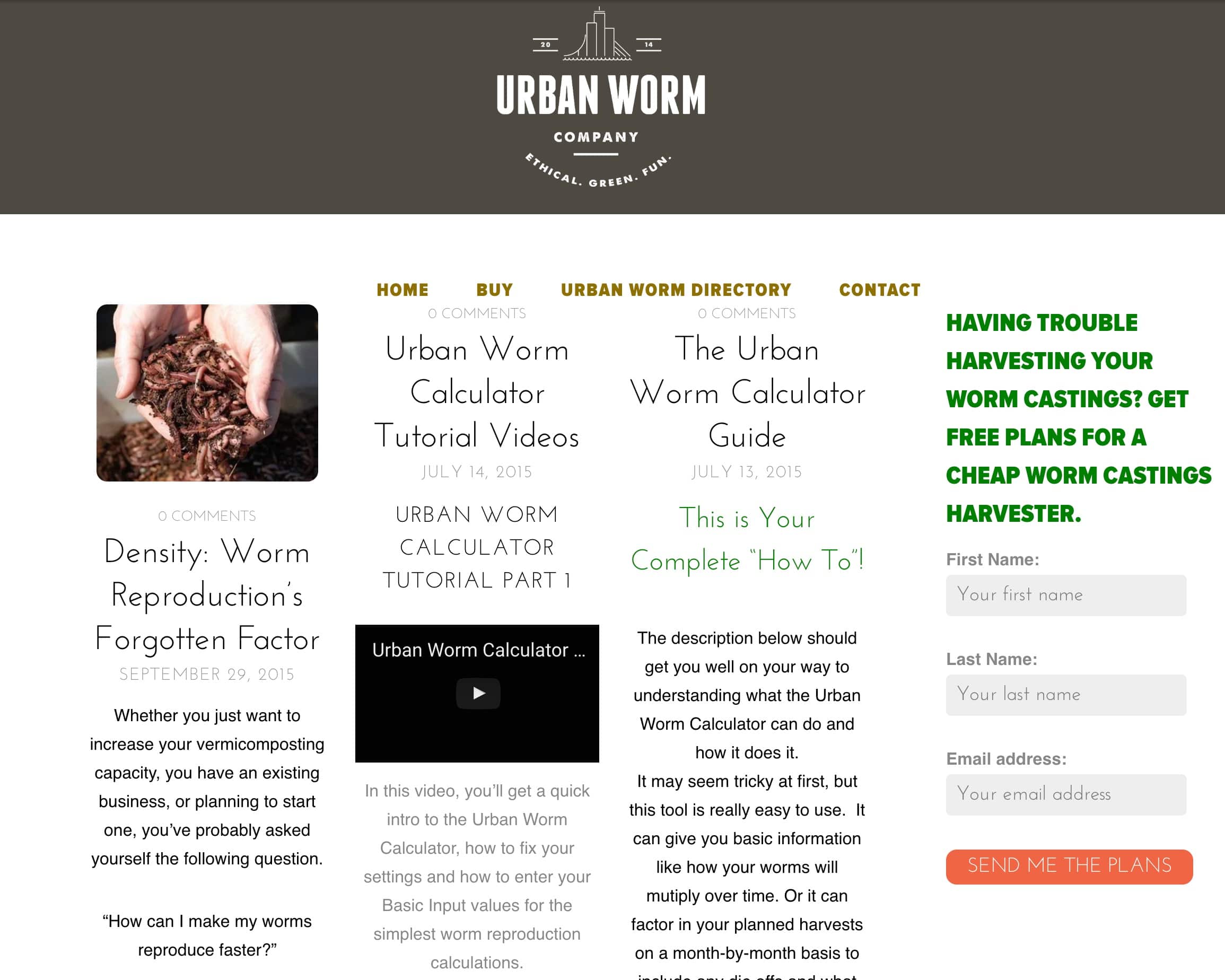 How the Urban Worm Company website looked in 2015